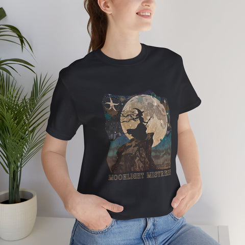 Moonlight Mistress Unisex Tee, Spellbinding Moonlit Night Shirt, Lunar Magic T-Shirt, Celestial Print Top, Witchy Graphic Tee