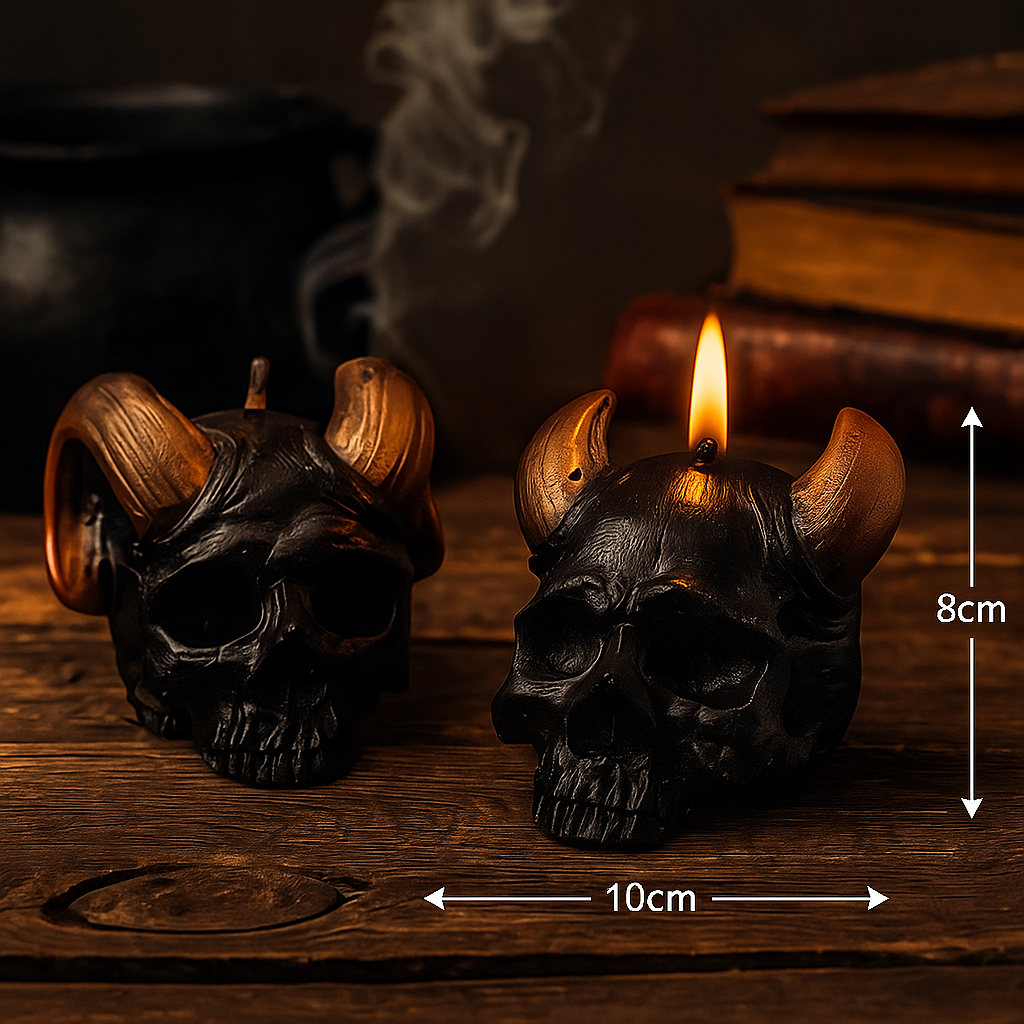 Bronzed Horn Demon Skull Candles
