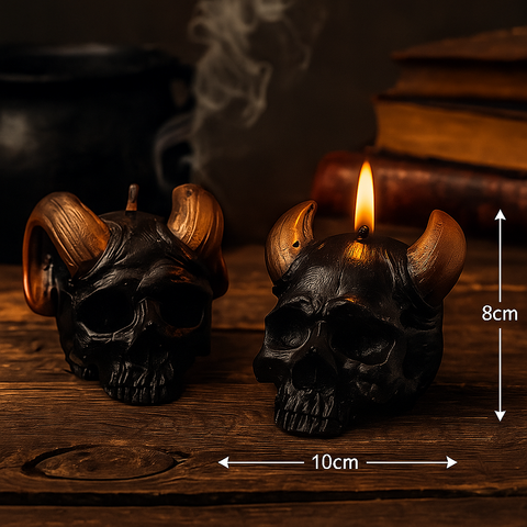Bronzed Horn Demon Skull Candles