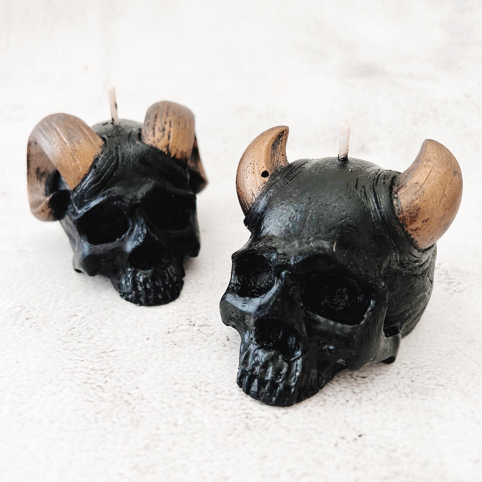 Bronzed Horn Demon Skull Candles